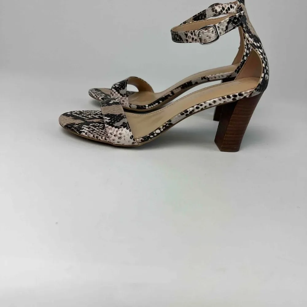 The‎ Limited Size 6.5M Chunky Heel Snake Boa Reptile Print Ankle Strap Shoes